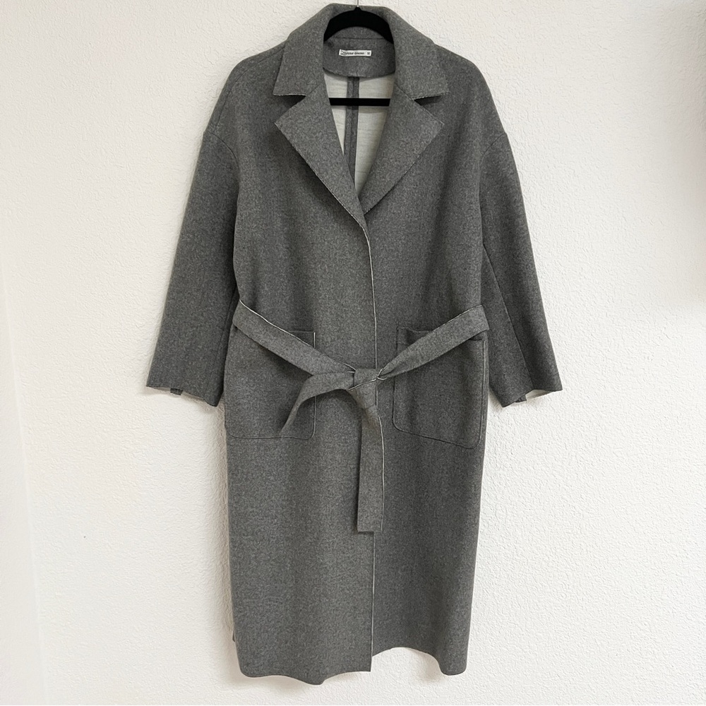 Zarina grey one ply minimalist belted over coat